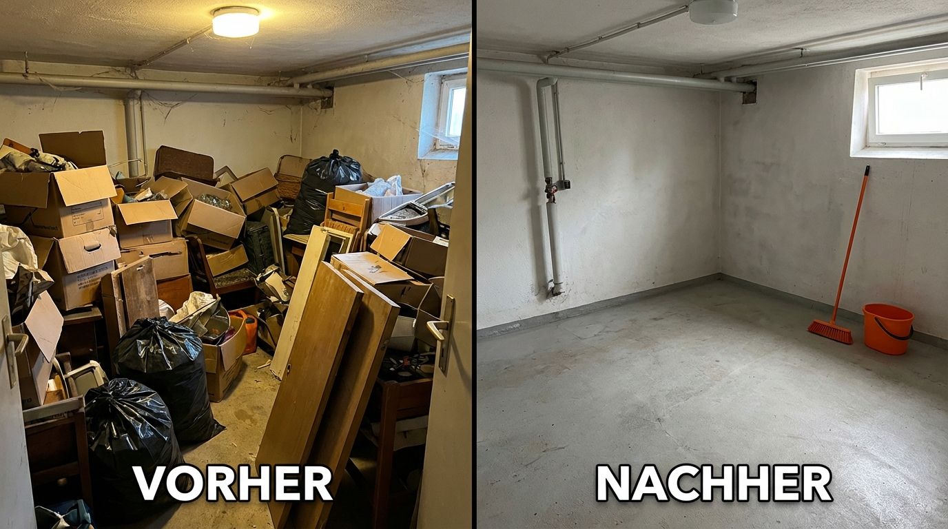 Vorher-Nachher: Professionelle Kellerentrümpelung mit kompletter Entsorgung in Landshut und München